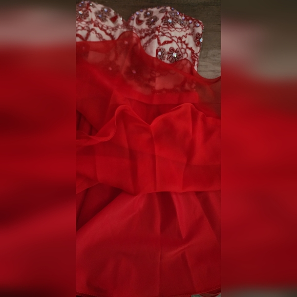 NWT Narianna Prom Illusion Embellished Red Mini Dress Jr Large‎ - Picture 7 of 8